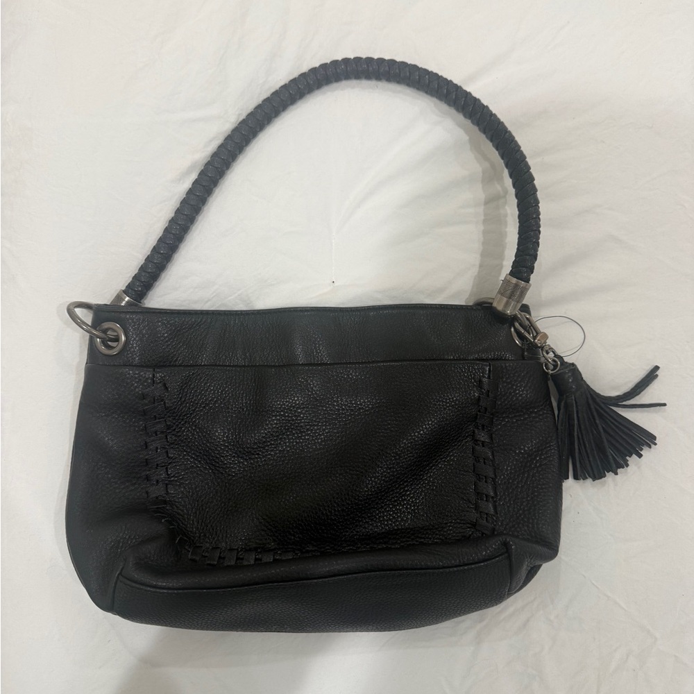 The Sak Black Leather Handbag with Aqua Lining
